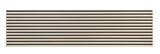 Full-length white aspen slat acoustic panel on black felt, top-down view