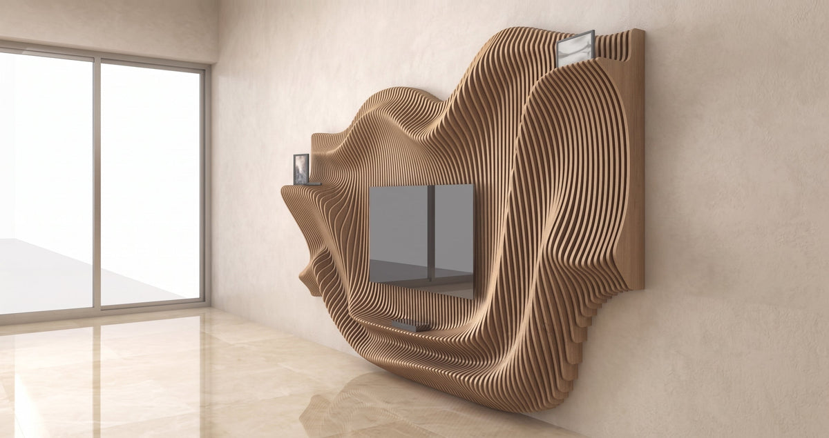 WavySlats Parametric TV Wall MOR parametric slat wall
