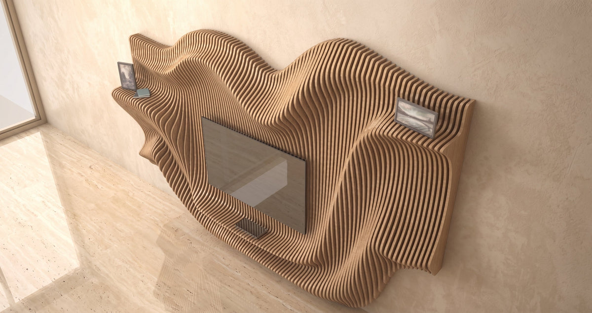WavySlats Parametric TV Wall MOR parametric slat wall