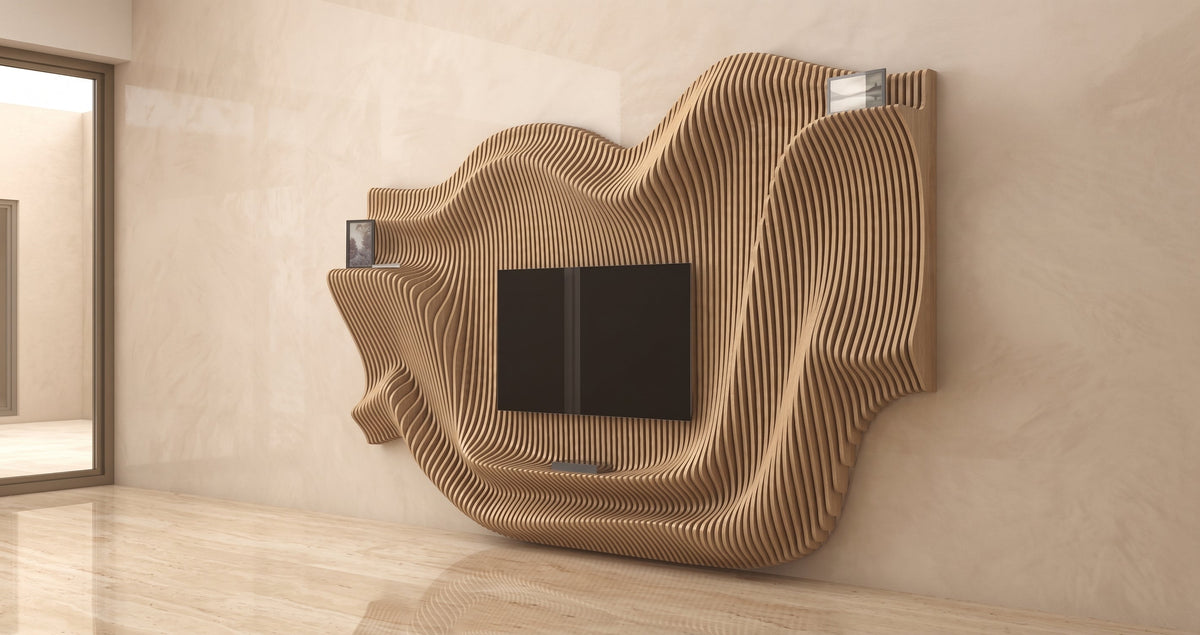 WavySlats Parametric TV Wall MOR parametric slat wall