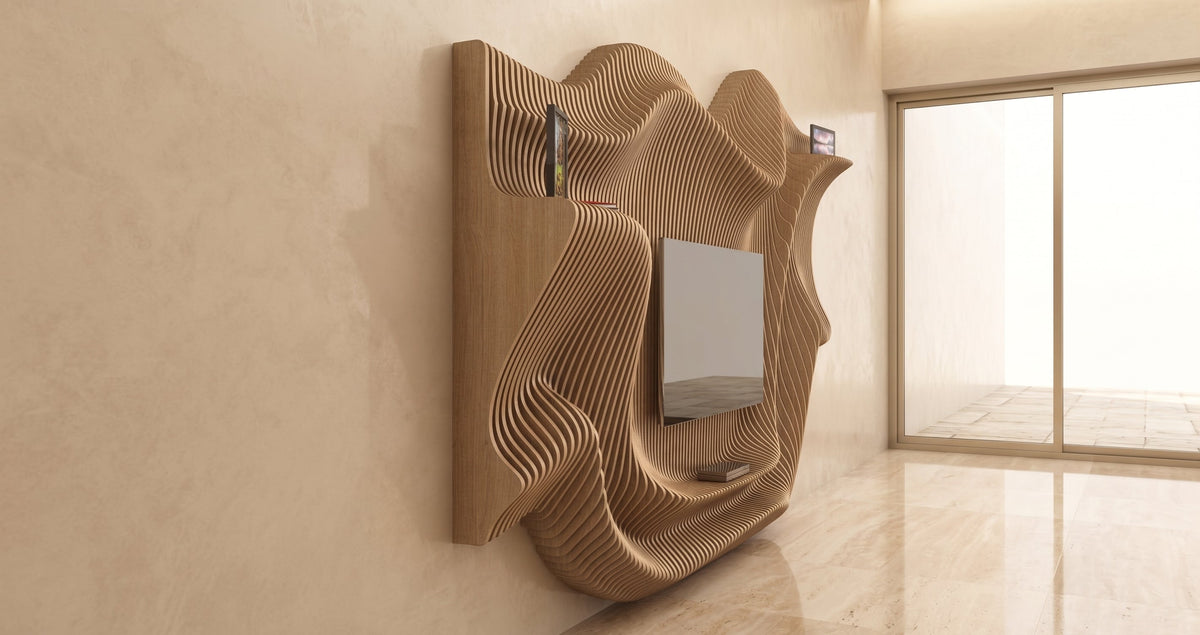 WavySlats Parametric TV Wall MOR parametric slat wall