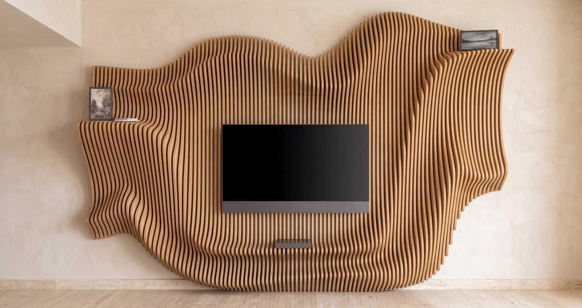 WavySlats Parametric TV Wall MOR parametric slat wall