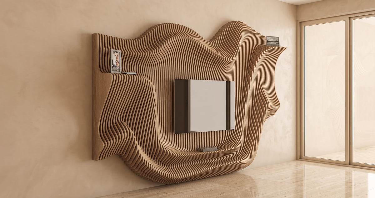 WavySlats Parametric TV Wall MOR parametric slat wall