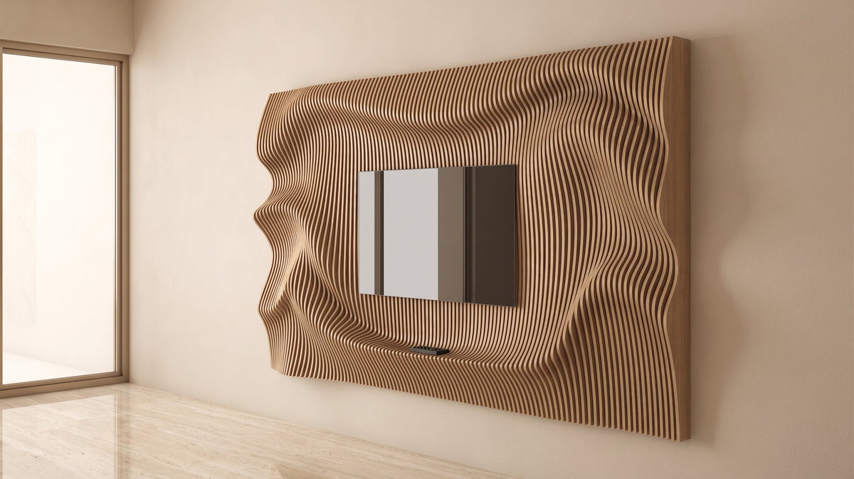 WavySlats Parametric TV Wall ELY parametric slat wall