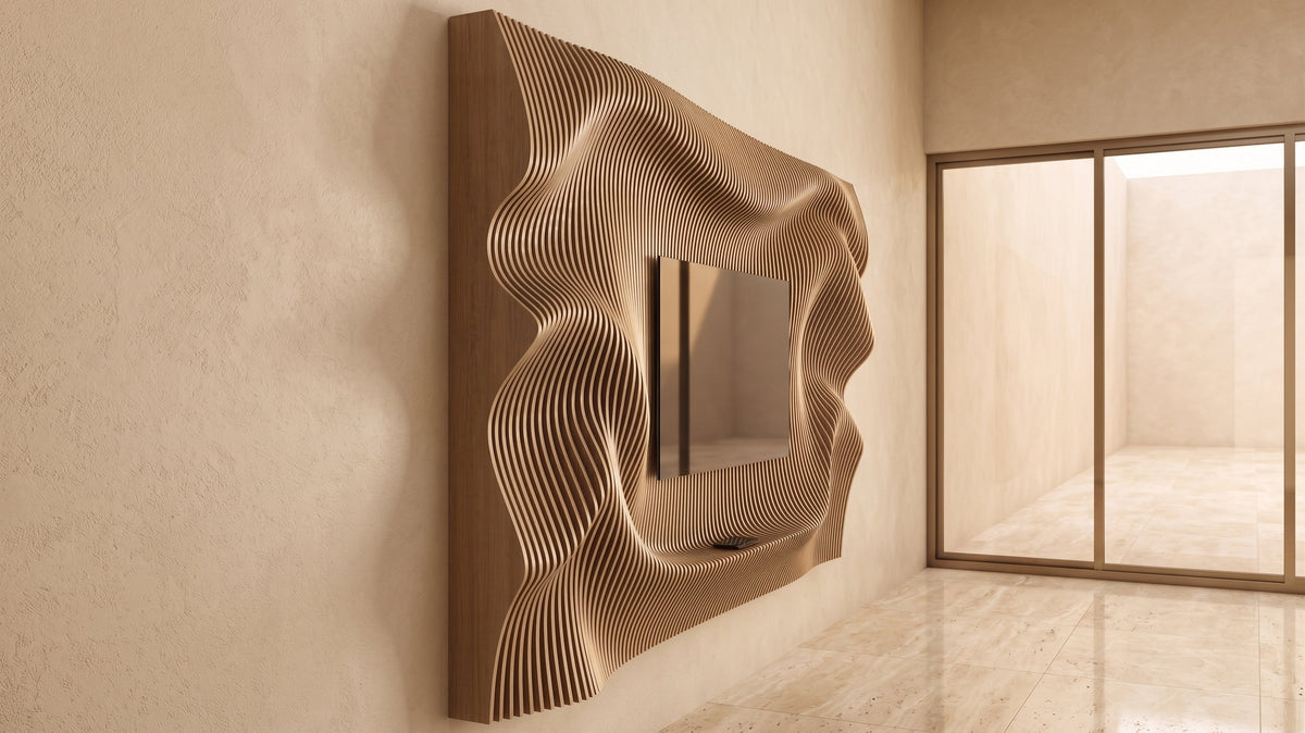 WavySlats Parametric TV Wall ELY parametric slat wall