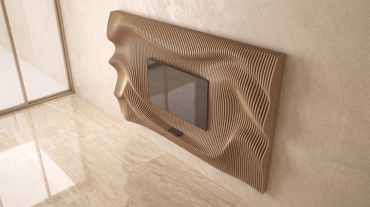 WavySlats Parametric TV Wall ELY parametric slat wall