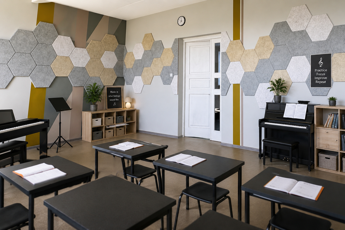 Sonablock acoustic panels in a classroom, Ergli school, Latvia