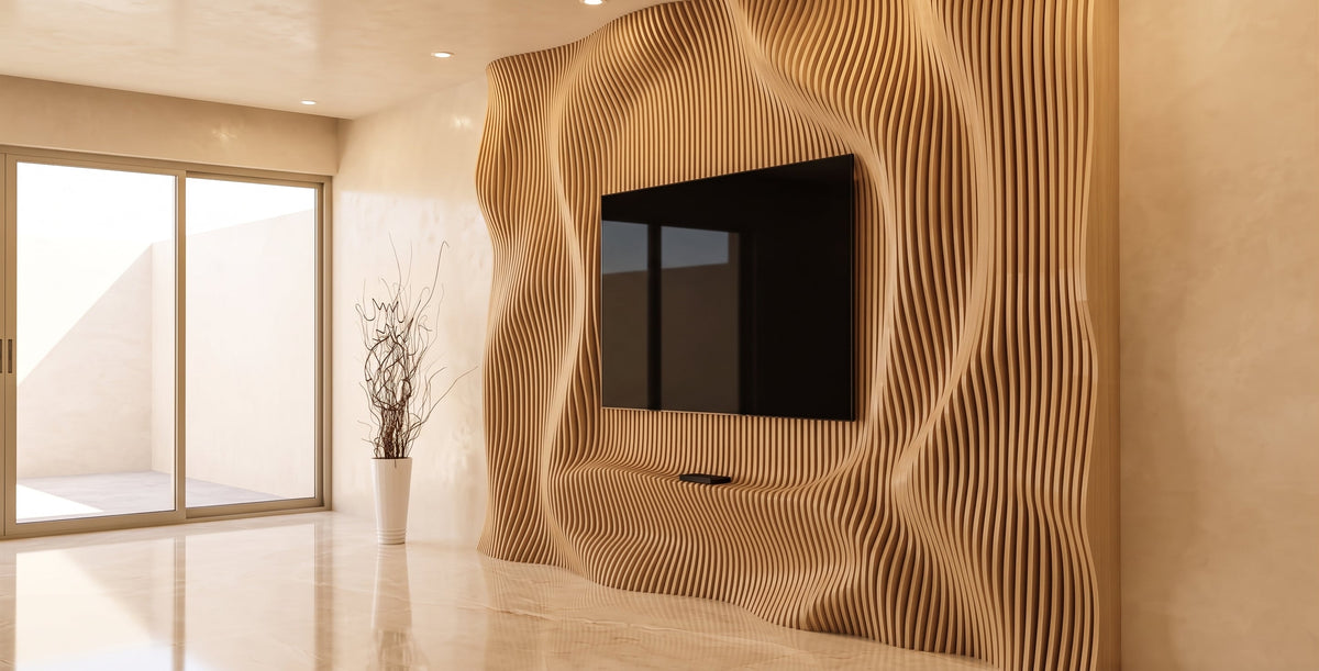 WavySlats Parametric TV Wall SOL parametric slat wall
