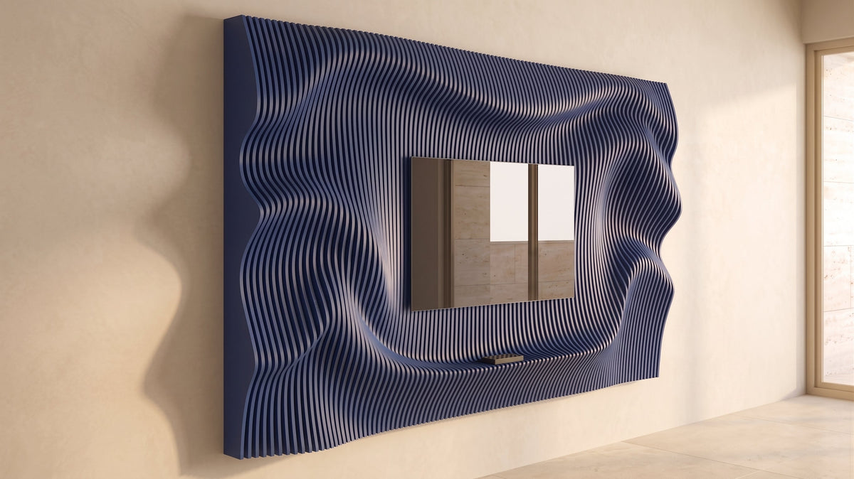 WavySlats Parametric TV Wall ELY in blue