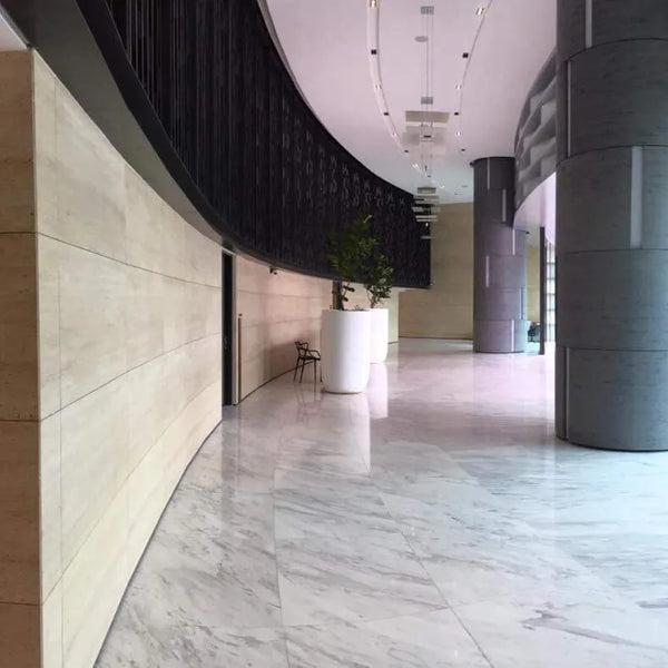 Bent travertine curved installation