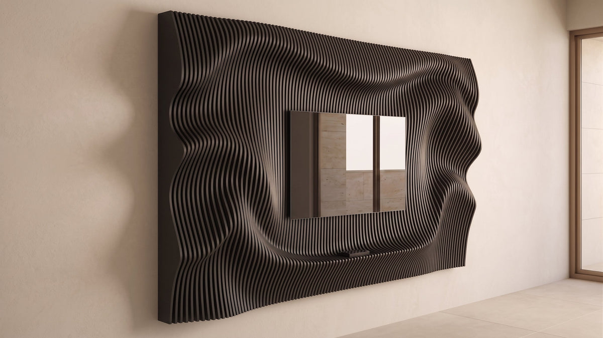 WavySlats Parametric TV Wall ELY in black