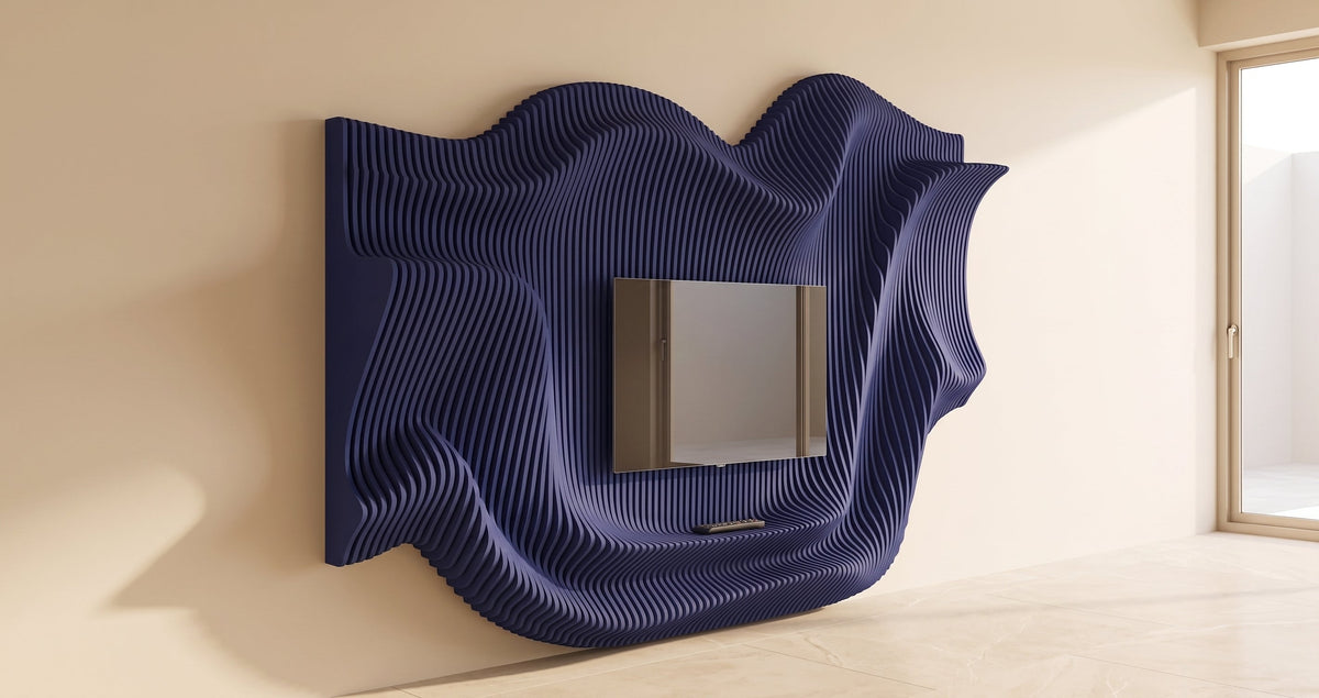 WavySlats Parametric TV Wall MOR in blue