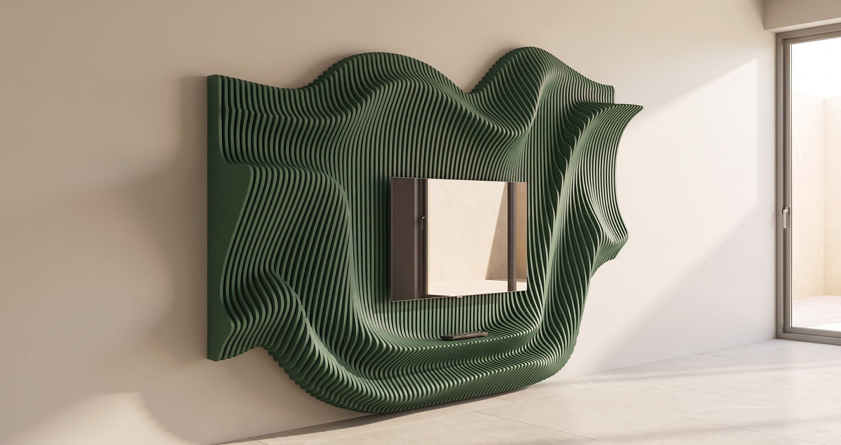 WavySlats Parametric TV Wall MOR in green