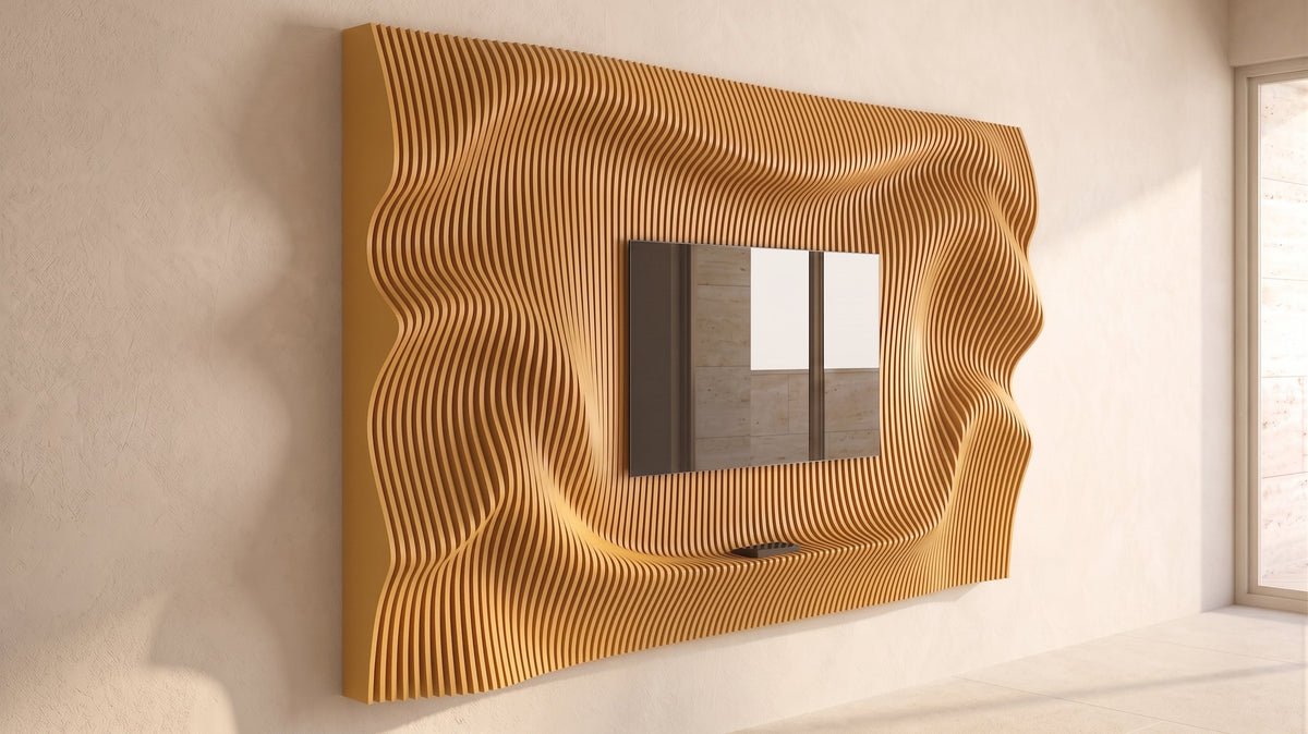 WavySlats Parametric TV Wall ELY in light brown