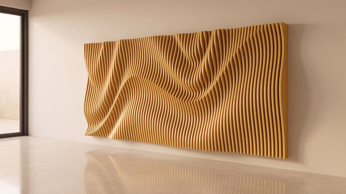 WavySlats Parametric Wall VEY in light brown