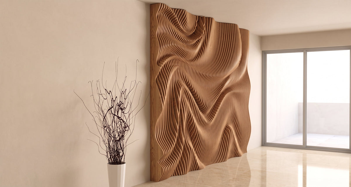 WavySlats Parametric Wall LUM in veneered oak