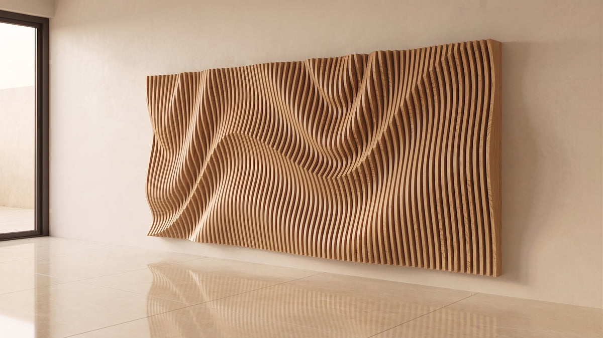 WavySlats Parametric Wall VEY in veneered oak
