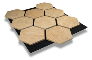 Hexa Oak wood acoustic panel, natural oak slats with sound absorbing felt backing for walls