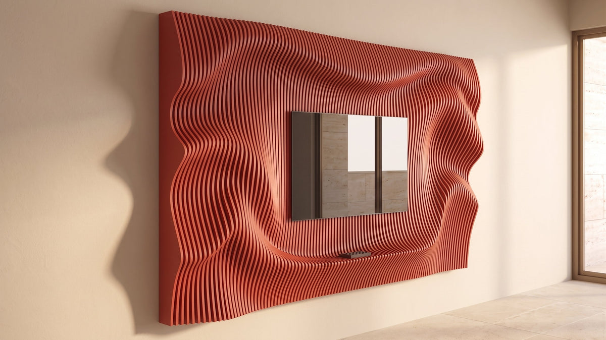 WavySlats Parametric TV Wall ELY in red
