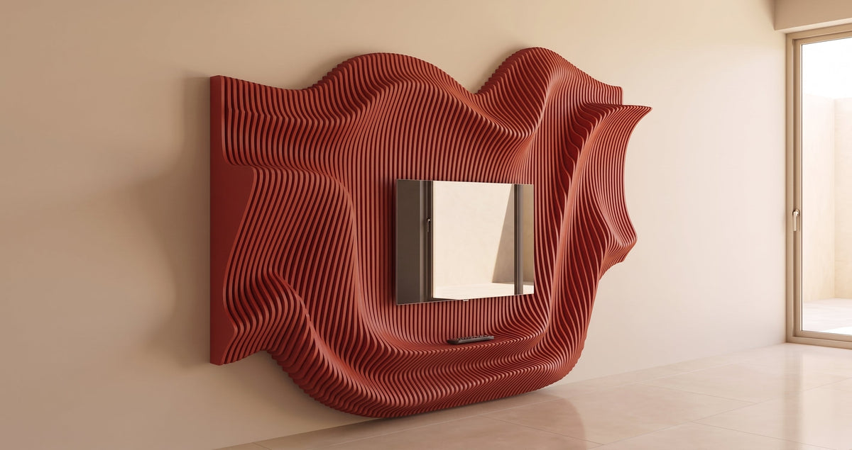WavySlats Parametric TV Wall MOR in red