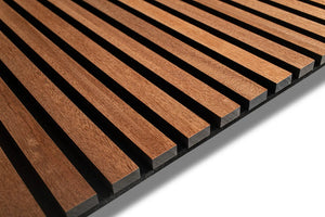 Sapele acoustic wood slat wall panel with recycled PET felt backing, for walls and ceilings