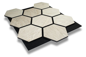 Hexa Siberian oak wood acoustic panel, light natural oak slats with sound absorbing felt backing