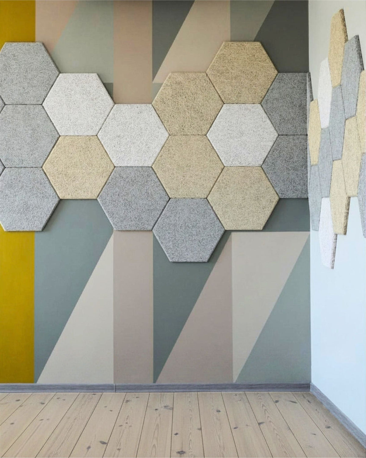 Sonablock hexagon design panels on a wall, reference project