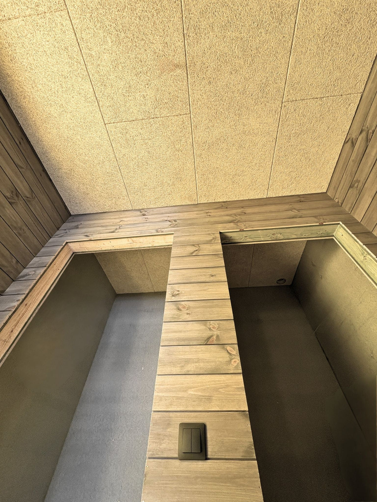 Sonablock wood wool cement board on a sauna ceiling, reference project