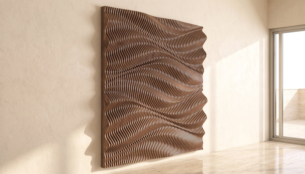 WavySlats Parametric Wall AUR in veneered walnut