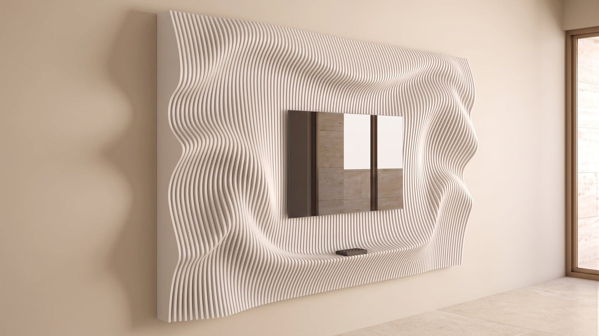 WavySlats Parametric TV Wall ELY in white