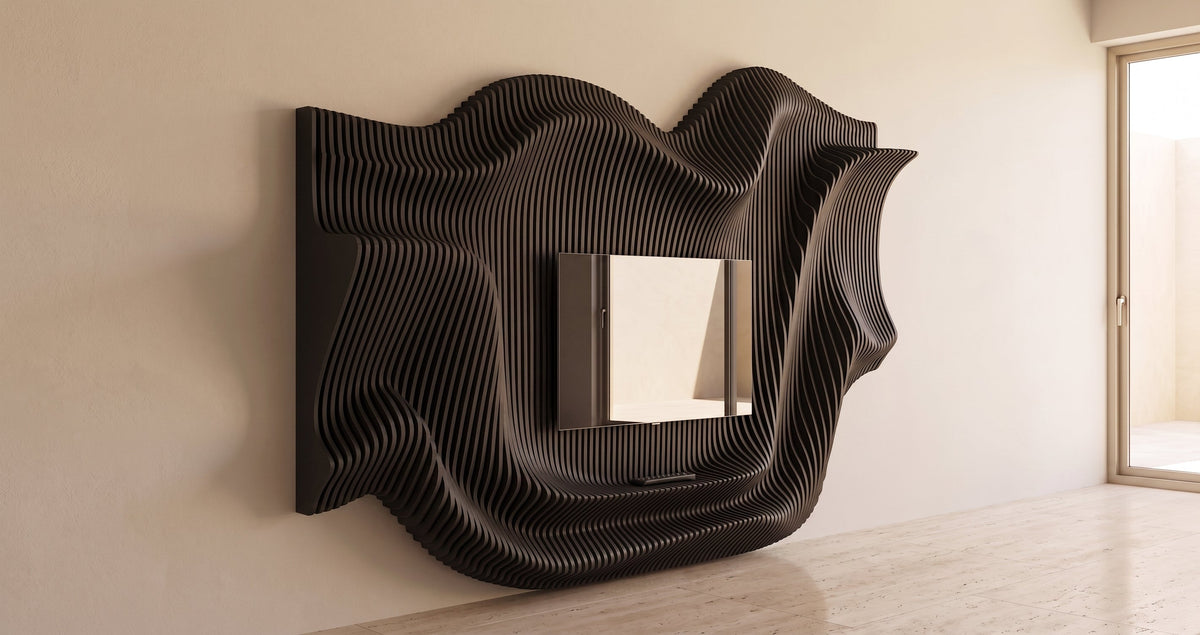 WavySlats Parametric TV Wall MOR in black