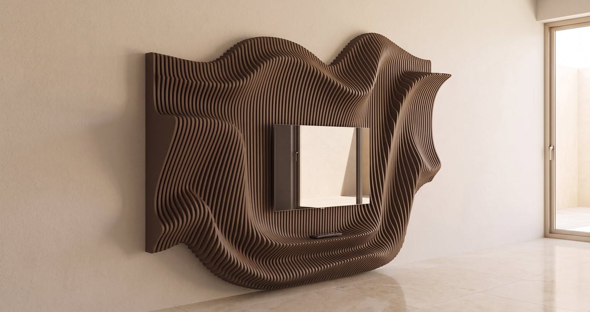 WavySlats Parametric TV Wall MOR in dark brown