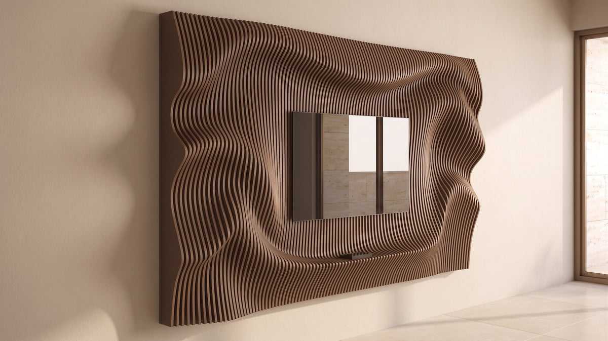 WavySlats Parametric TV Wall ELY in dark brown
