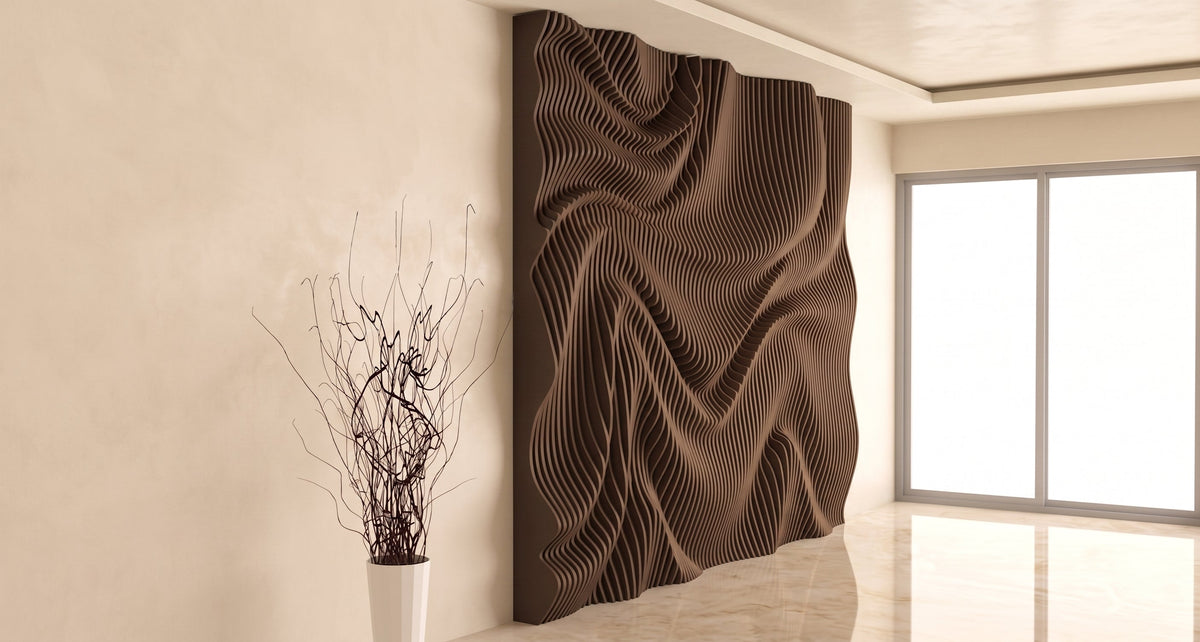 WavySlats Parametric Wall LUM in dark brown
