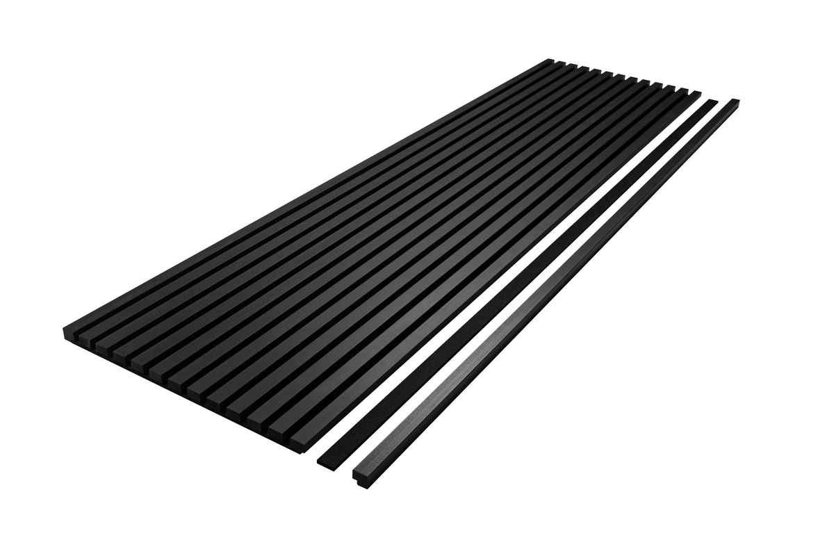 Black felt end strip lying next to an anthracite slat panel