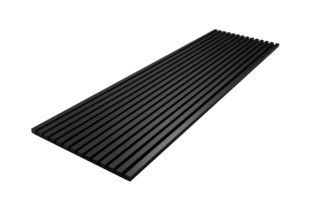 Black felt end strip lying next to an anthracite slat panel, second view