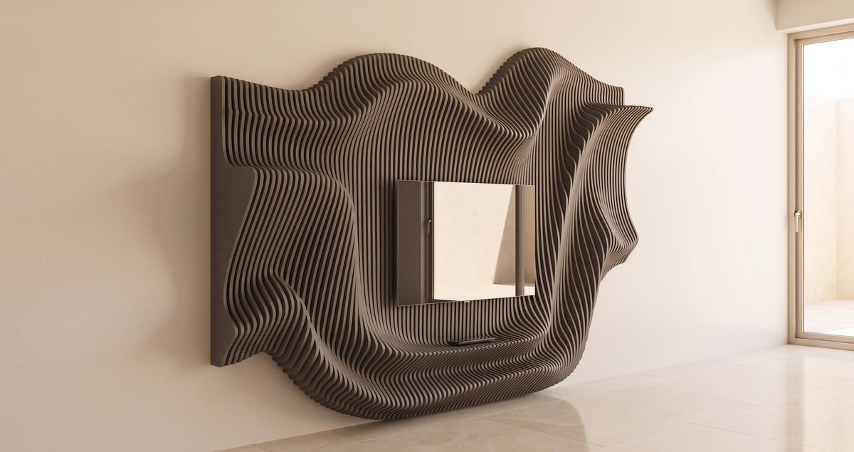 WavySlats Parametric TV Wall MOR in grey