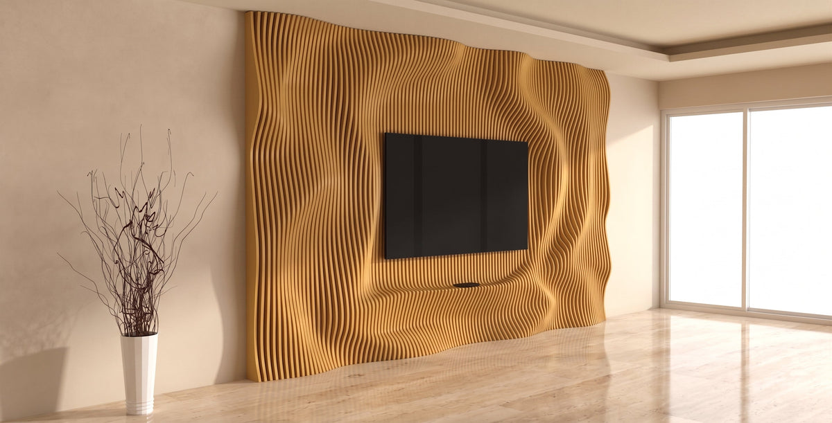 WavySlats Parametric TV Wall SOL in light brown