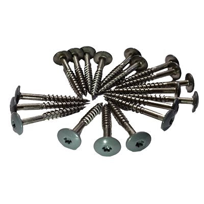 Grey panel fixing screws, 4.8 x 38 mm, in a circular arrangement