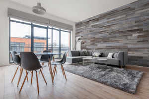 Silver decorative wood wall panel, reclaimed 3D wood cladding for interior feature walls