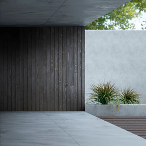 Espresso decorative wood wall panel for exterior, dark charred reclaimed wood look cladding