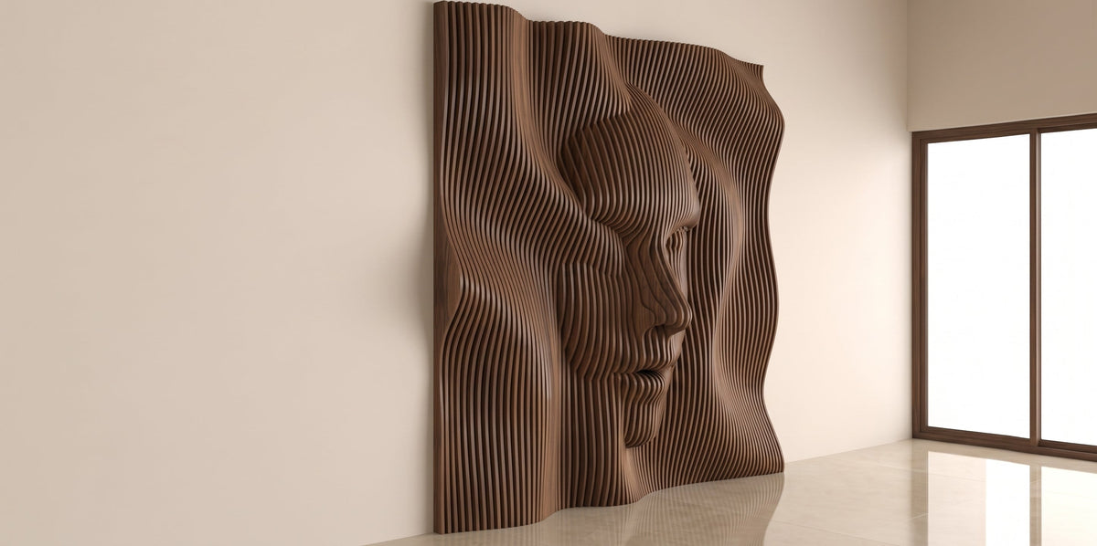 WavySlats Parametric Wall FACE in veneered walnut