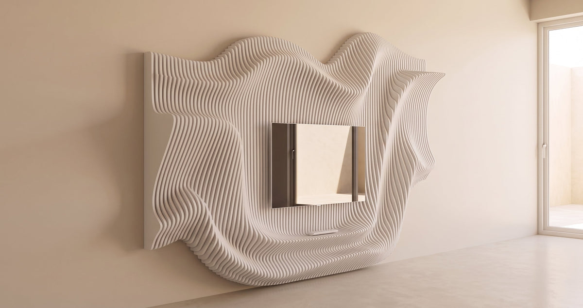 WavySlats Parametric TV Wall MOR in white